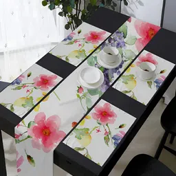OASIS White & Purple 5 Pieces Printed Cotton Table Mats with Runner-image-93