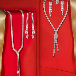 Zaveri Pearls Set of 2 Silver-Plated Stone Studded Jewellery Sets-15