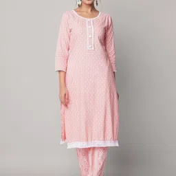 God Bless Women Peach-Coloured Ethnic Motifs Thread Work Kurta with Trousers-picture-28