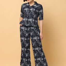 BLACK & BLAH BLAH Abstract Printed Relaxed Fit Shirt With Trousers-image-39
