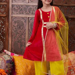 pspeaches Girls Regular Gotta Patti Velvet Kurta with Salwar & With Dupatta-picture-23