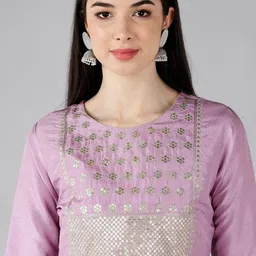 KALINI Ethnic Motifs Yoke Design Regular Sequinned Kurta with Trousers & Dupatta image 2