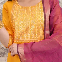 Vishudh Floral Yoke Design Straight Kurta with Palazzos & With Dupatta image 3