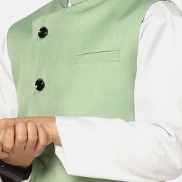 TAHVO Boys Pure Cotton Kurta With Pyjamas & With Nehru Jacket image 4