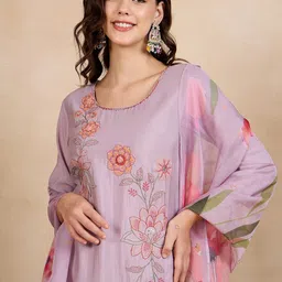 Anouk Round Neck Ethnic Motifs Embroidered Sequinned Kurta with Trouser & Dupatta image 2