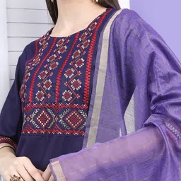 Vishudh Purple Ethnic Motifs Embroidered Thread Work Kurta with Palazzos & With Dupatta image 5
