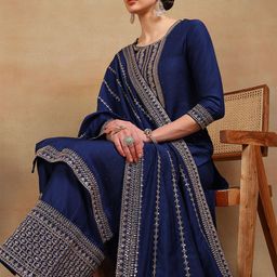 AHIKA Women Ethnic Motifs Yoke Design Regular Kurta with Palazzos & With Dupatta-5