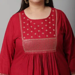Rajnandini Women Plus Size Yoke Design Kurta with Trousers & Dupatta image 4