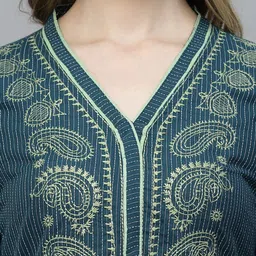 PRAKRTEE Striped Thread Work Pure Cotton Kurta with Palazzos & Dupatta image 4