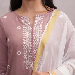 Vishudh Rose Coloured Ethnic Motifs Printed Straight Kurta with Palazzos & Dupatta image 4