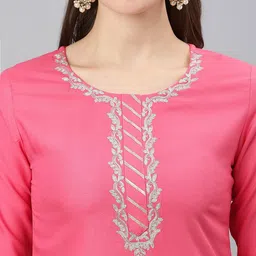 Khushal K Women Pink Yoke Design Kurti with Trouser & Dupatta image 2