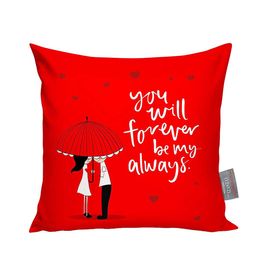 TIED RIBBONS Red Quirky Printed Satin Square Cushion Cover With Filler Combo image 2