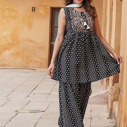 KALINI Ethnic Motifs Printed Thread Work Kurta with Sharara & Dupatta image 5