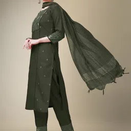 Anouk Ethnic Motifs Embroidered Aari Work Kurta With Trouser & Dupatta image 5