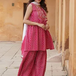KALINI Ethnic Motifs Printed A-Line Kurta With Sharara & Dupatta image 2