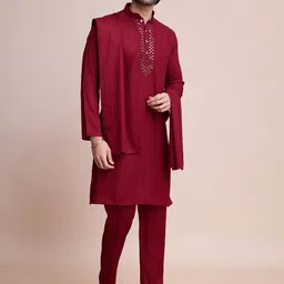 SHUBHVASTRA Men Regular Mirror Work Kurti with Pyjamas & With Dupatta image 5