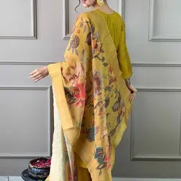 Siya Fashion Floral Thread Work Round Neck Straight Kurta with Trousers and Dupatta image 2