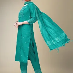 Anouk Ethnic Motifs Embroidered Straight Kurta With Trouser & Dupatta image 4