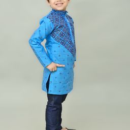 BAESD Boys Ethnic Motifs Printed Regular Dupion Silk Kurta with Pyjamas image 3