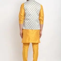 Kaifoo Men Yellow Kurta with Pyjamas & Nehru Jacket image 5
