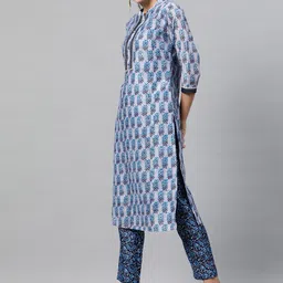 indo street Ethnic Motif Printed Screen Band Collar Gotta Patti Kurta With Trousers image 3