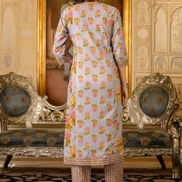 Rangeelo Floral Printed Regular Pure Cotton Kurta with Trousers & With Dupatta image 3