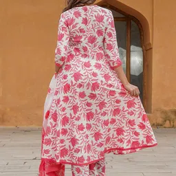 KALINI Floral Printed V-Neck Regular Kurta With Trousers & Dupatta image 4