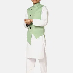 TAHVO Boys Pure Cotton Kurta With Pyjamas & With Nehru Jacket image 3