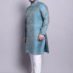 SOJANYA PLUS Plus Size Woven Design Kurta With Pyjamas & Printed Nehru Jacket image 3