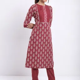 Vishudh Maroon Ethnic Motifs Printed Kurta with Trousers & With Dupatta image 4