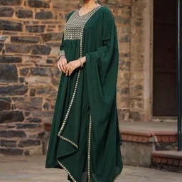 KALINI Floral Yoke Design Sequinned A-Line Kurta With Trousers & Dupatta image 4