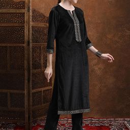 Vishudh Black Ethnic Motifs Yoke Design Regular Sequinned Kurta With Palazzos & Dupatta image 3
