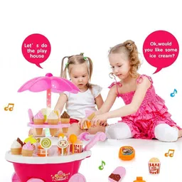 ADKD Kids Ice Cream Toy Cart Play Set With Music & Light Role Play Sets image 5