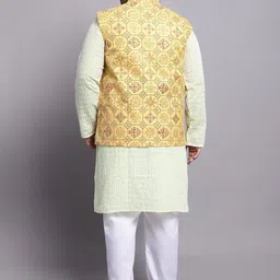 SOJANYA PLUS Embroidered Pure Cotton Kurta With Pyjamas & With Printed Nehru Jacket image 5