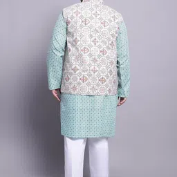 SOJANYA PLUS Geometric Printed Kurta With Pyjamas & Nehru Jacket image 3