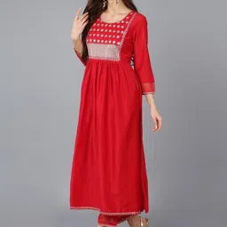 KALINI Floral Yoke Design Regular Sequinned Kurta with Trousers & With Dupatta image 5