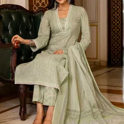Rangeelo Floral Printed Regular Pure Cotton Kurta with Trousers & With Dupatta image 3