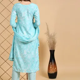KALINI Floral Printed Regular Kurta With Trousers & Dupatta image 2