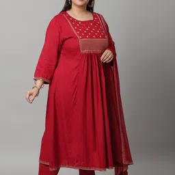 Rajnandini Women Plus Size Yoke Design Kurta with Trousers & Dupatta image 3