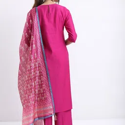 Vishudh Magenta Ethnic Motifs Yoke Design Straight Kurta with Palazzos With Dupatta image 3