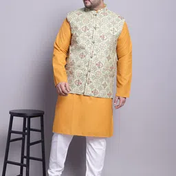 SOJANYA PLUS Straight Kurta With Pyjamas & With Nehru Jacket image 3