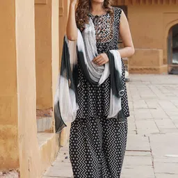 KALINI Ethnic Motifs Printed Thread Work Kurta with Sharara & Dupatta image 4