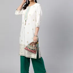 indo street Ethnic Motif Printed Thread Work Kurta With Palazzos image 5