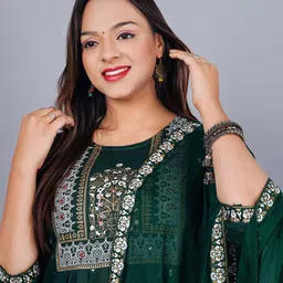 ASHRU Ethnic Motifs Printed Pleated A-Line Kurta & Trouser With Dupatta image 2