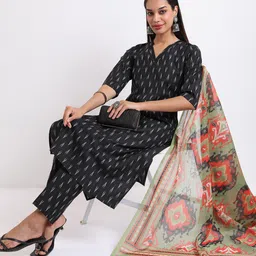 KETCH Ethnic Motifs Printed Straight Kurta with Trousers & Dupatta image 5