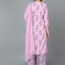 AHIKA Floral Printed Keyhole Neck Kurta with Trousers & Dupatta image 5