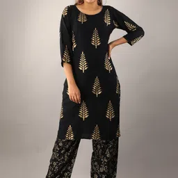 SURHI Ethnic Motifs Foil Printed Straight Kurta With Palazzos & Dupatta image 4