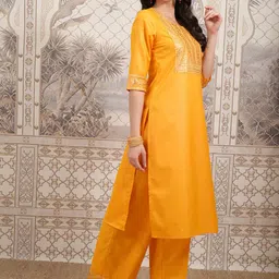 Vishudh Floral Yoke Design Straight Kurta with Palazzos & With Dupatta image 4