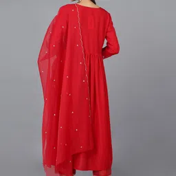 KALINI Floral Yoke Design Regular Sequinned Kurta with Trousers & With Dupatta image 3