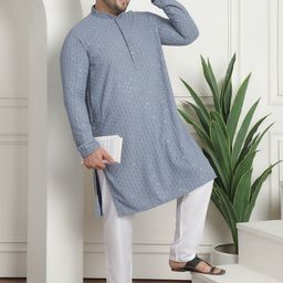 SOJANYA PLUS Men Embroidered Regular Sequinned Pure Cotton Kurta with Churidar image 4